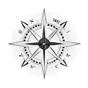 A blackwork compass with arrows pointing towards the initials of your family members tattoo design idea