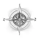 A blackwork compass with arrows pointing towards the initials of your family members tattoo design idea