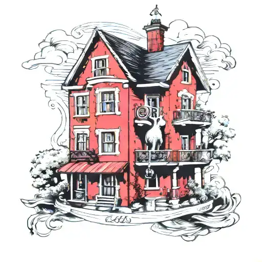 Red House, Goose Statue, pasta bolognese  tattoo design idea