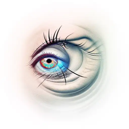 Distorsioned Face  of a women with a eye out of normal place tattoo design idea