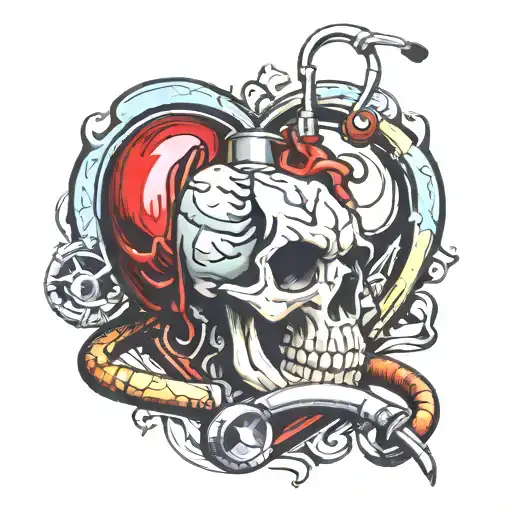 heart Brain skull stethoscope text tattoo design idea