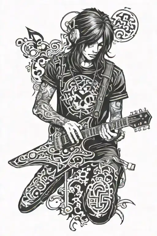 Emo musician playing tattoo design idea