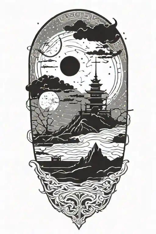 Ronin night sky with moon tattoo design idea