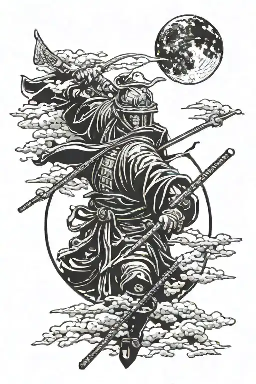 Ronin night sky with moon tattoo design idea