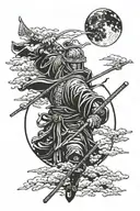 Ronin night sky with moon tattoo design idea