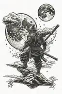 Ronin night sky with moon tattoo design idea