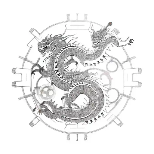 Asian-inspired mechanical dragon with gears and circuitry tattoo design idea