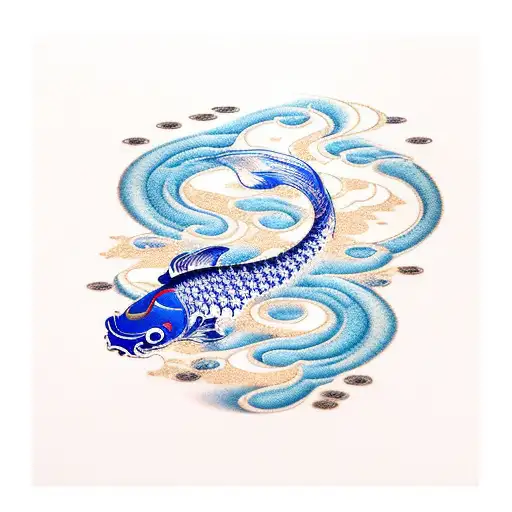 Asian design for a full leg, koi fish, Asian temple, fu dog, maple leaves, and waves Asian design. tattoo design idea