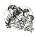 Mother with 3 children japanses tattoo design idea