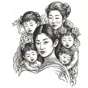 Mother with 3 children japanses tattoo design idea