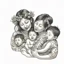 Mother with 3 children japanses tattoo design idea