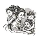 Mother with 3 children japanses tattoo design idea