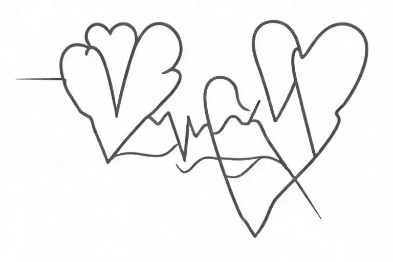heartbeat symbol connected to 2 hearts tattoo design idea