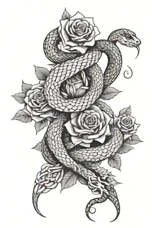 snake and roses tattoo design idea