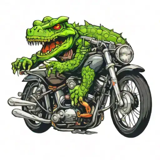 aligator riding harley davidson motorcycle skull like tattoo design idea