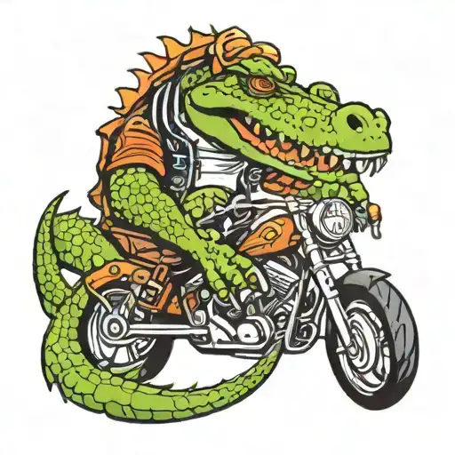 aligator riding harley davidson motorcycle tattoo design idea
