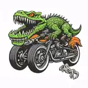 aligator riding harley davidson motorcycle skull like tattoo design idea