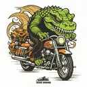aligator riding harley davidson motorcycle skull like tattoo design idea