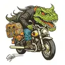 aligator riding harley davidson motorcycle skull like tattoo design idea