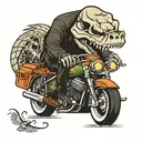 aligator riding harley davidson motorcycle skull like tattoo design idea