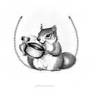 A playful and mischievous squirrel holding a beer mug in its paws tattoo design idea