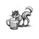 A playful and mischievous squirrel holding a beer mug in its paws tattoo design idea
