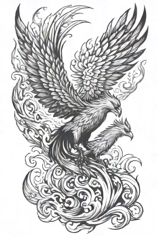pheonix and wolf surrounded with fire tattoo design idea