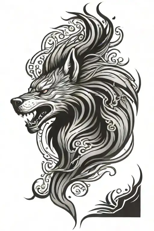 pheonix fire wolf tattoo design idea