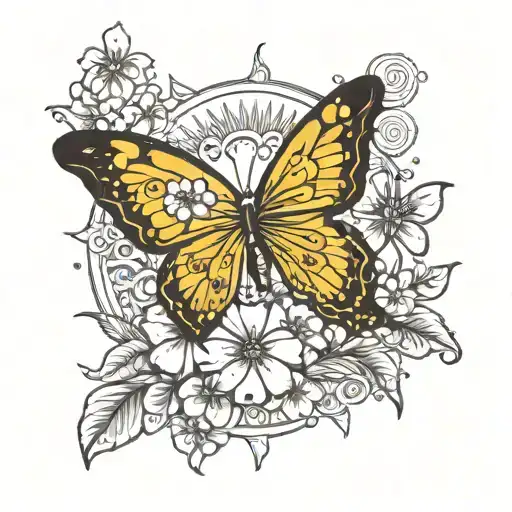 Philippine sun with Sampaguita flowers and butterfly tattoo design idea