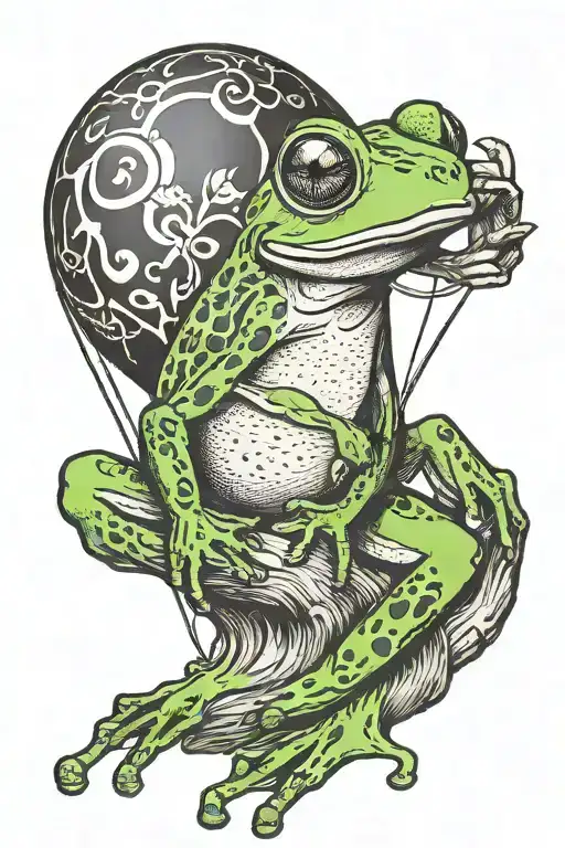 tree frog sitting and ballon and psi simbol tattoo design idea