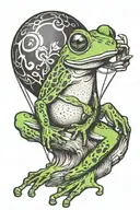 tree frog sitting and ballon and psi simbol tattoo design idea
