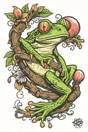 tree frog sitting and ballon and psi simbol tattoo design idea