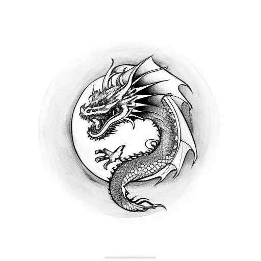 dragon with full moon tattoo design idea
