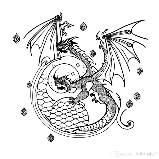 dragon with full moon tattoo design idea