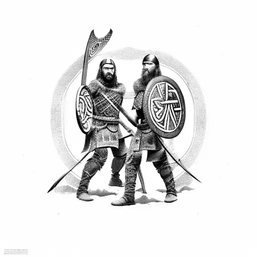 Battle scene between Viking warriors and Christian soldiers tattoo design idea