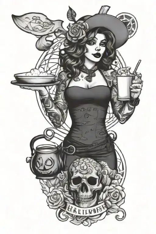 Halloween bikini barista with tattoos tattoo design idea