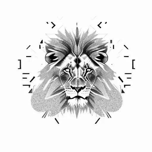A black and grey lion surrounded by a collage of various animal silhouettes tattoo design idea