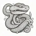A vape pen morphing into a snake with alien eyes, surrounded by coffee beans and paw prints tattoo design idea