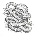 A vape pen morphing into a snake with alien eyes, surrounded by coffee beans and paw prints tattoo design idea