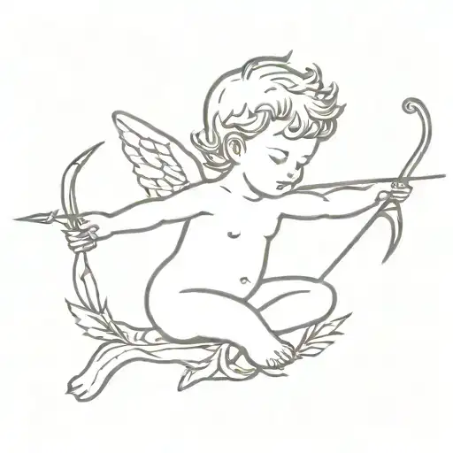 cherub angel holding bow and arrow tattoo design idea