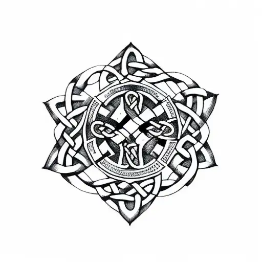 A celtic cross intertwined with a ribbon representing the Special Olympics logo tattoo design idea