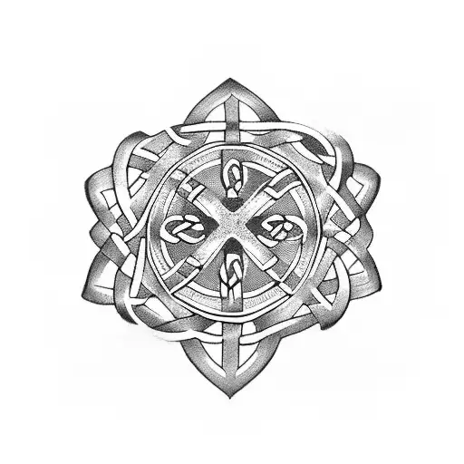 A celtic cross intertwined with a ribbon representing the Special Olympics logo tattoo design idea