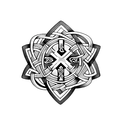 A celtic cross intertwined with a ribbon representing the Special Olympics logo tattoo design idea
