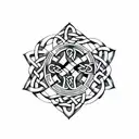 A celtic cross intertwined with a ribbon representing the Special Olympics logo tattoo design idea