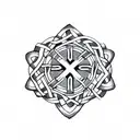 A celtic cross intertwined with a ribbon representing the Special Olympics logo tattoo design idea