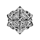 A celtic cross intertwined with a ribbon representing the Special Olympics logo tattoo design idea