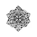 A celtic cross intertwined with a ribbon representing the Special Olympics logo tattoo design idea