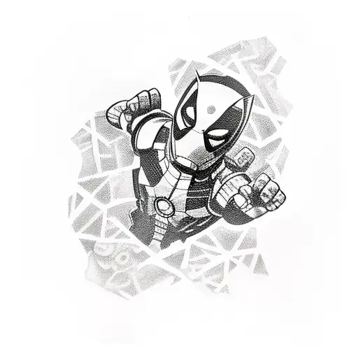 Maximum Effort in Marvel lettering surrounded with mini deadpools and other marvel super heroes tattoo design idea