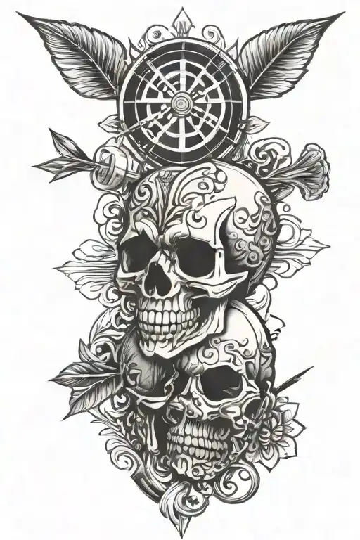 skull,darts,perfect dart hitting tattoo design idea