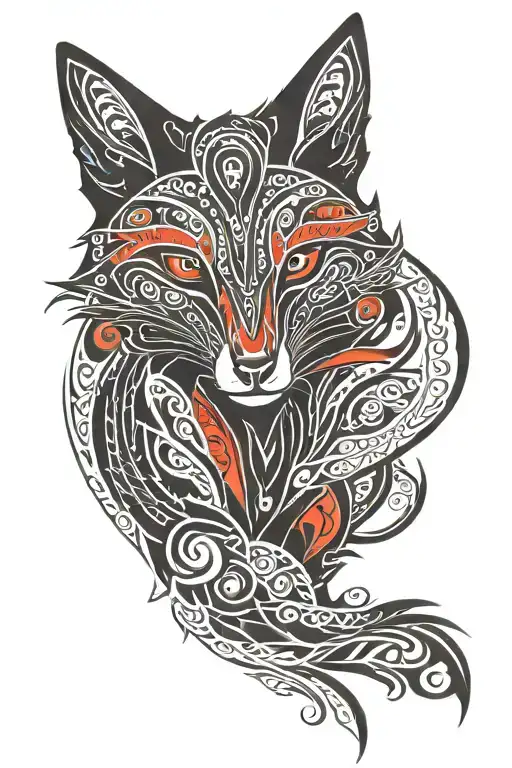 Black fox with red eyes jumping tattoo design idea